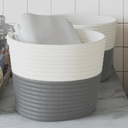Paniers de rangement 2 pcs gris et blanc Ø24x18 cm coton 