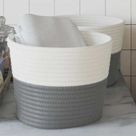 Paniers de rangement 2 pcs gris et blanc Ø24x18 cm coton 