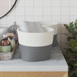Paniers de rangement 2 pcs gris et blanc Ø24x18 cm coton 