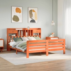 Lit bibliothèque sans matelas cire marron 200x200 cm pin massif 