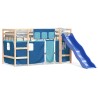 Lit mezzanine enfants avec rideaux sans matelas bleu 80x200cm 