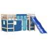 Lit mezzanine enfants avec rideaux sans matelas bleu 80x200cm 