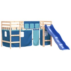 Lit mezzanine enfants avec rideaux sans matelas bleu 80x200cm 