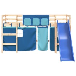 Lit mezzanine enfants avec rideaux sans matelas bleu 80x200cm 