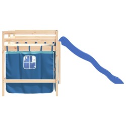 Lit mezzanine enfants avec rideaux sans matelas bleu 80x200cm 