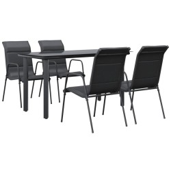 Ensemble à manger de jardin 5 pcs noir textilène et acier 