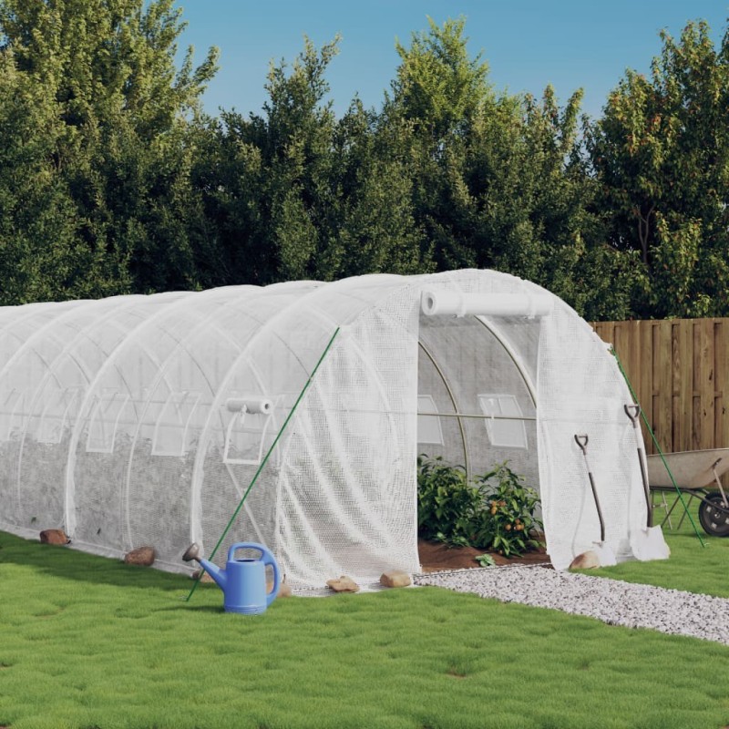 Serre avec cadre en acier blanc 30 m² 10x3x2 m 