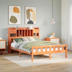 Lit bibliothèque sans matelas cire marron 150x200 cm pin massif 