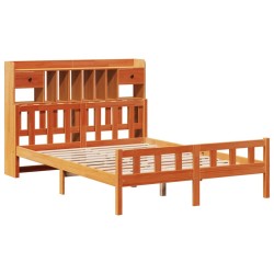 Lit bibliothèque sans matelas cire marron 150x200 cm pin massif 