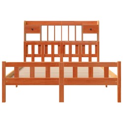 Lit bibliothèque sans matelas cire marron 150x200 cm pin massif 