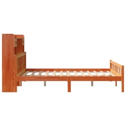 Lit bibliothèque sans matelas cire marron 150x200 cm pin massif 