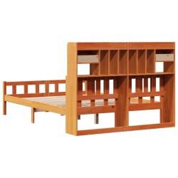 Lit bibliothèque sans matelas cire marron 150x200 cm pin massif 
