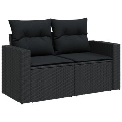 Salon de jardin 6 pcs avec coussins noir résine tressée 