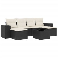 Salon de jardin 7 pcs avec coussins noir résine tressée 