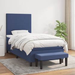 Sommier à lattes de lit avec matelas Bleu 100x200 cm Tissu 