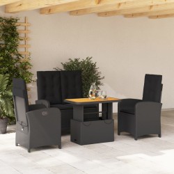 Ensemble à manger de jardin 4 pcs avec coussins noir 