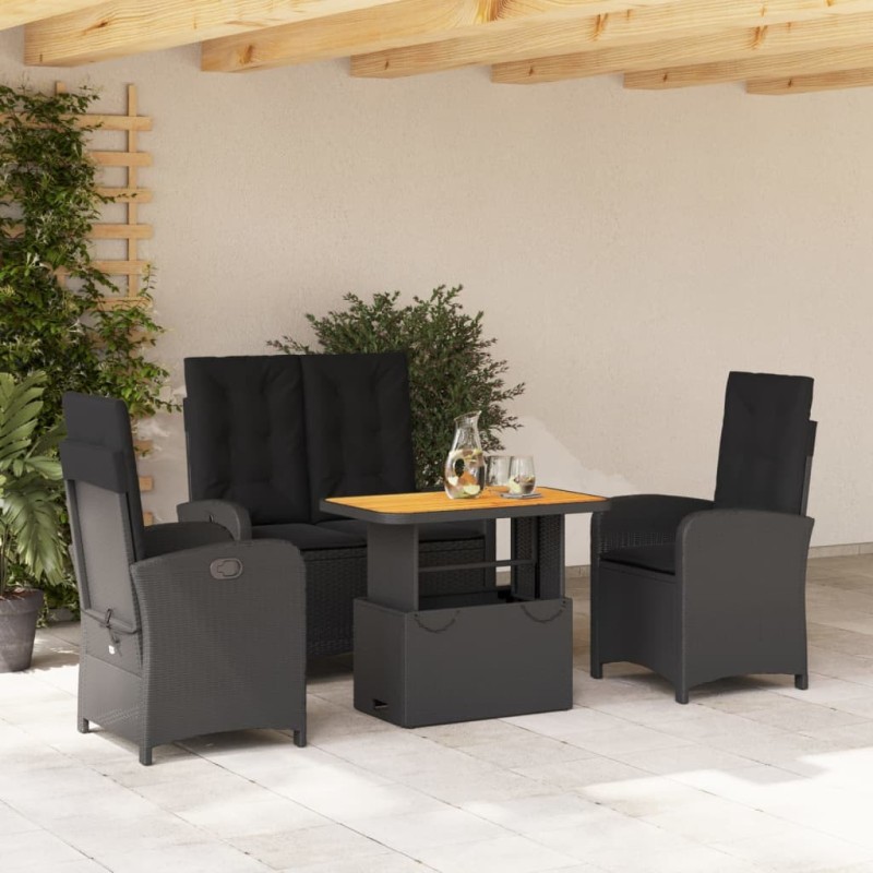 Ensemble à manger de jardin 4 pcs avec coussins noir 