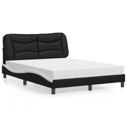 Lit avec matelas noir et blanc 140x200 cm similicuir 