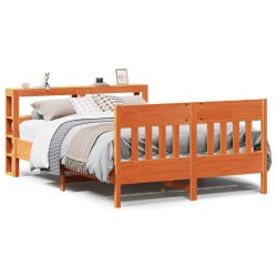 Cadre de lit sans matelas cire marron 135x190cm bois pin massif 