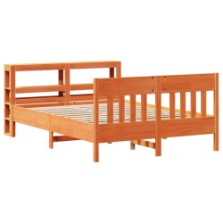 Cadre de lit sans matelas cire marron 135x190cm bois pin massif 