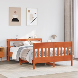 Cadre de lit sans matelas cire marron 135x190cm bois pin massif 