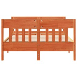 Cadre de lit sans matelas cire marron 135x190cm bois pin massif 