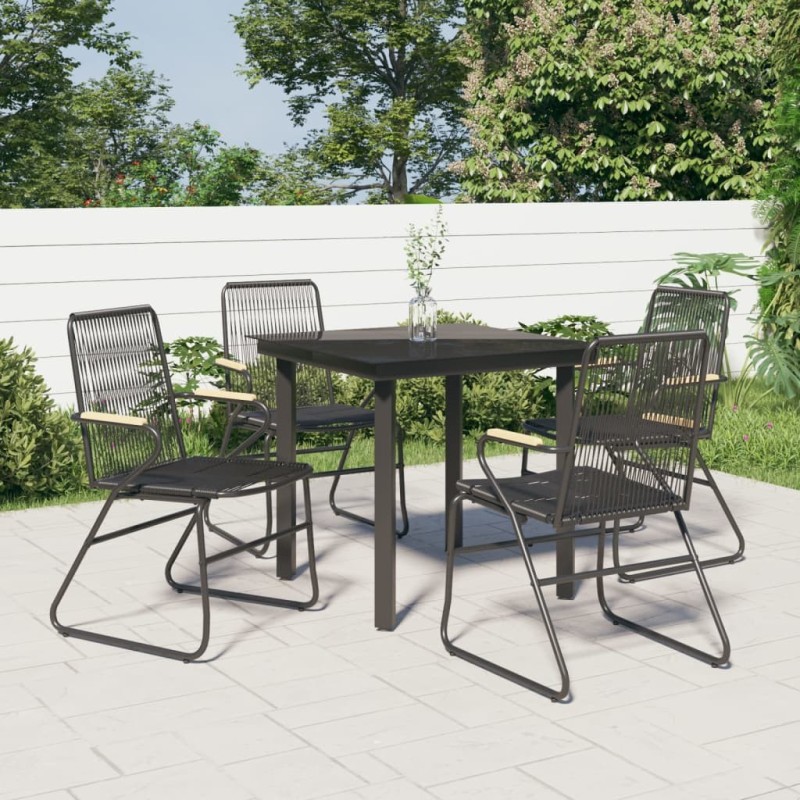 Ensemble à manger de jardin 5 pcs Noir Rotin PVC 
