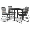 Ensemble à manger de jardin 5 pcs Noir Rotin PVC 