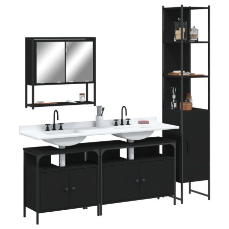 Ensemble de meubles salle de bain 4 pcs noir bois d'ingénierie 