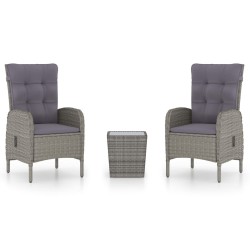 Ensemble de bistro de jardin 3 pcs Résine tressée et verre Gris 