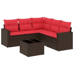 Salon de jardin 6 pcs avec coussins marron résine tressée 