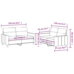Ensemble de canapés 2 pcs avec coussins Gris clair Tissu 