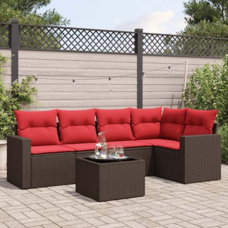 Salon de jardin 6 pcs avec coussins marron résine tressée 