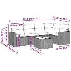 Salon de jardin 6 pcs avec coussins marron résine tressée 