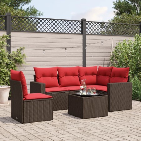 Salon de jardin 6 pcs avec coussins marron résine tressée 