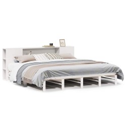 Lit bibliothèque sans matelas blanc 200x200 cm bois massif 
