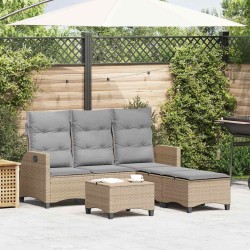 Salon de jardin avec coussins forme de L 3 pcs beige polyrotin 