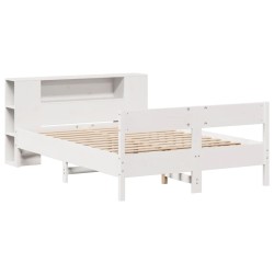 Lit bibliothèque sans matelas blanc 120x200 cm bois pin massif 
