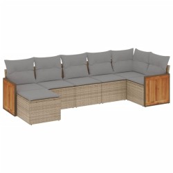 Salon de jardin avec coussins 7 pcs beige résine tressée 