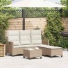 Salon de jardin avec coussins forme de L 3 pcs beige polyrotin 