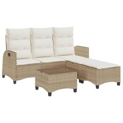 Salon de jardin avec coussins forme de L 3 pcs beige polyrotin 