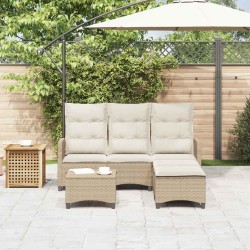 Salon de jardin avec coussins forme de L 3 pcs beige polyrotin 