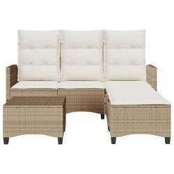 Salon de jardin avec coussins forme de L 3 pcs beige polyrotin 