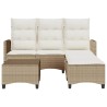 Salon de jardin avec coussins forme de L 3 pcs beige polyrotin 