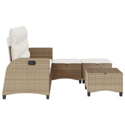 Salon de jardin avec coussins forme de L 3 pcs beige polyrotin 