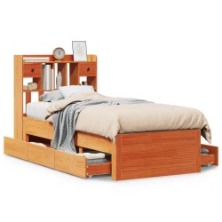 Lit bibliothèque sans matelas cire marron 75x190 cm pin massif 