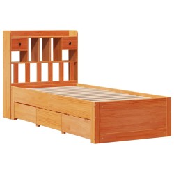 Lit bibliothèque sans matelas cire marron 75x190 cm pin massif 