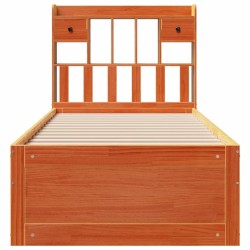 Lit bibliothèque sans matelas cire marron 75x190 cm pin massif 