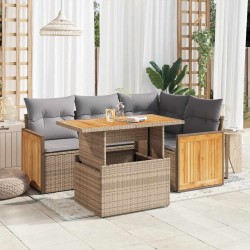 Salon de jardin avec coussins 5 pcs beige résine tressée acacia 