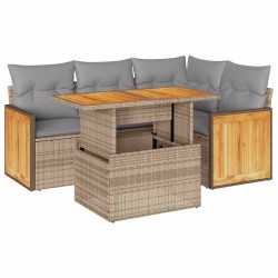 Salon de jardin avec coussins 5 pcs beige résine tressée acacia 